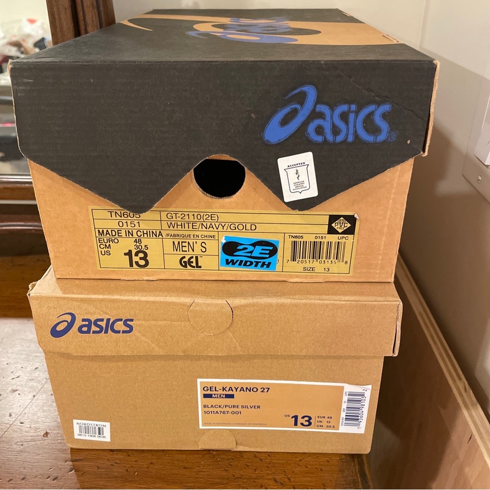 2 Box ASICS Empty BOX Shoe Storage GEL Size 13 REPLACE Beige/black 15” X 8.5”x5”